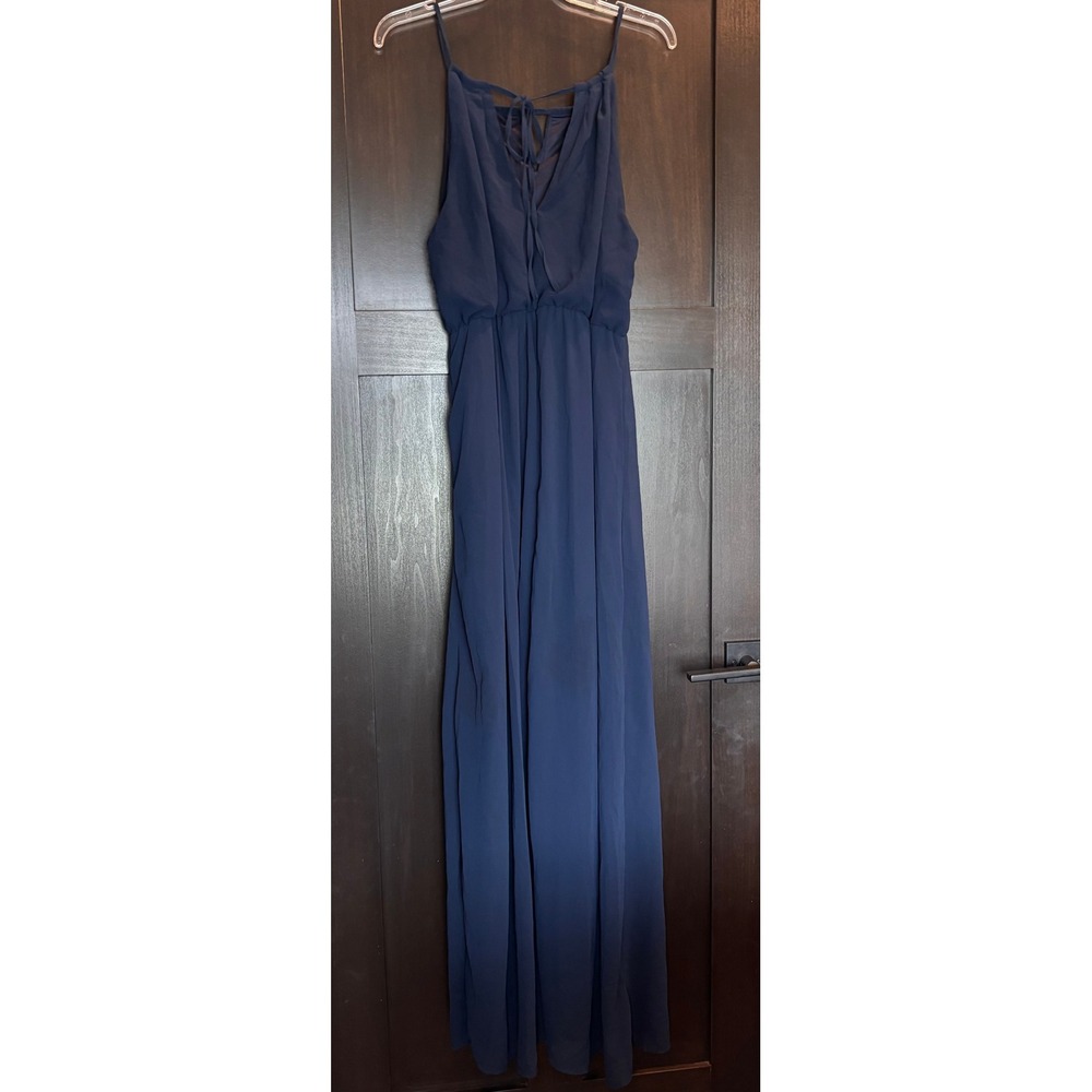 IJOAH Navy Blue Chiffon Maxi Dress Halter Keyhole Tie Back Wedding Guest Large